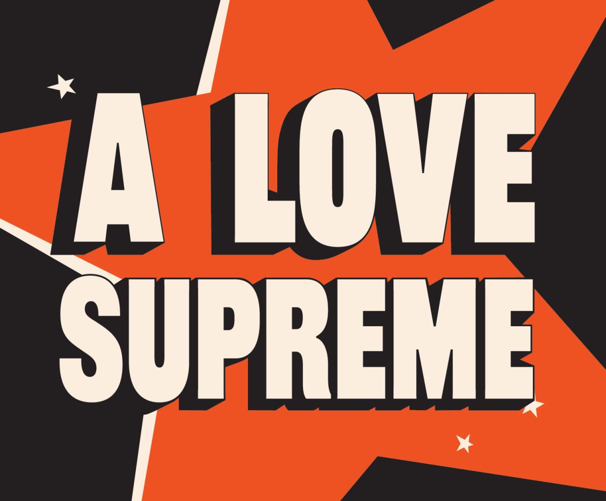 A graphic featuring a red star on a black background. Text on top of the star says "A Love Supreme."